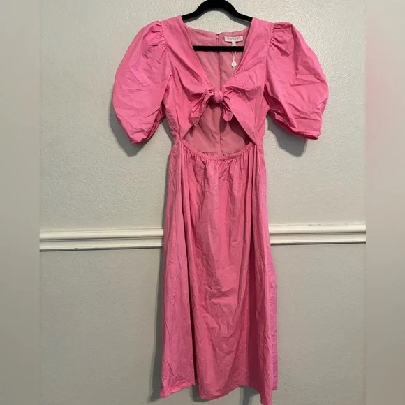 NWOT WAYF Pink Peggy Cutout Puff Sleeve Midi Dress Size Small - Picture 4 of 7